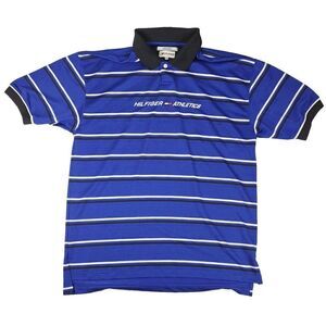 Vintage Tommy Hilfiger Athletics Shirt Mens 2XL Collar Spell Out 90s Blue Stripe